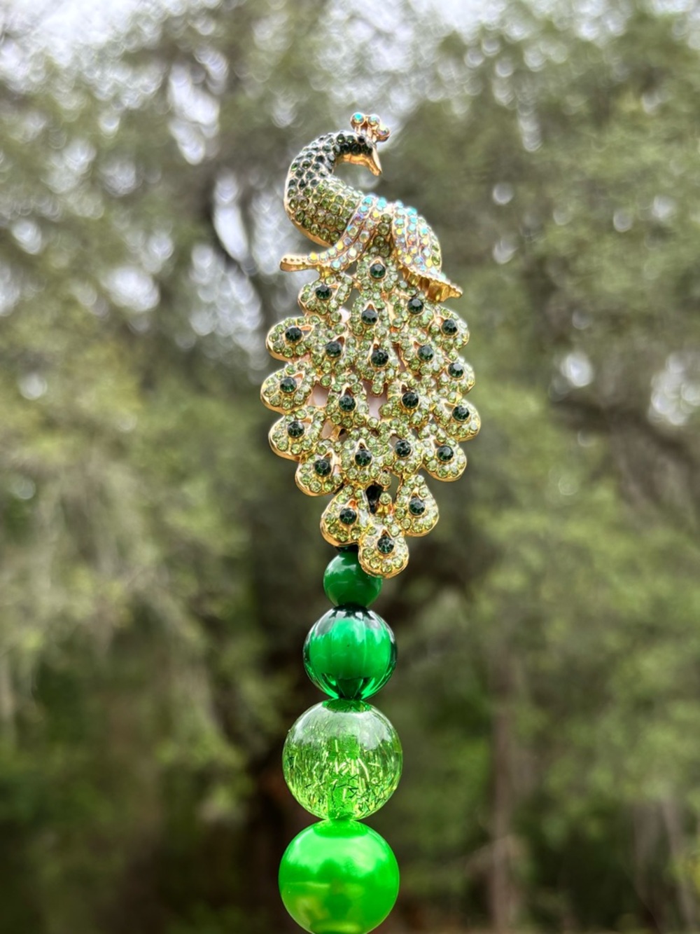 Handcrafted Green Rhinestone Peacock Beaded Decorative Pen - Picture 2 of 2
